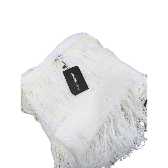 NWT! XPLUS WEAR! UNIQUE WHITE KNIT, X-LONG CONTRAST KNIT, DRAPED SCARF, WRAP! OS - Picture 2 of 9